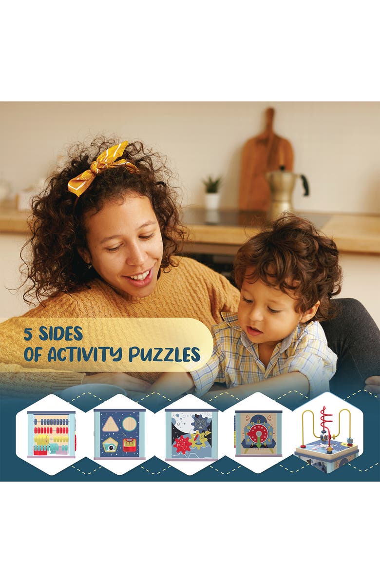 Leo & Friends Toddler Wooden Space Activity Cube, 6-Piece Educational Play Set, and Puzzle, Alternate, color, Purple