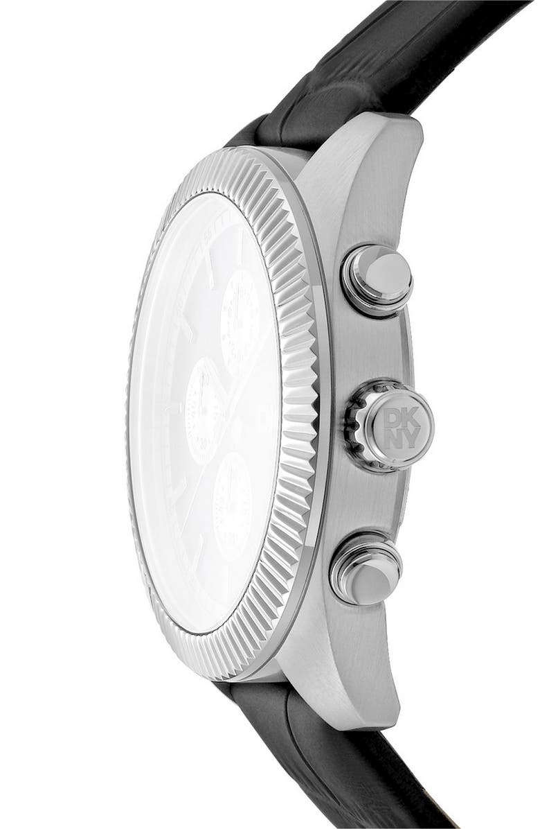 DKNY Chronograph Leather Strap Watch, 42mm, Alternate, color, Black