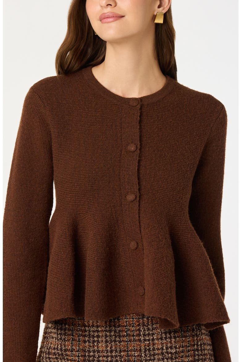 Swing Hem Peplum Cardigan, Alternate, color, BROWN
