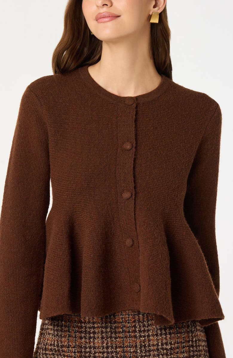 ASTR the Label Swing Hem Peplum Cardigan, Alternate, color, Brown