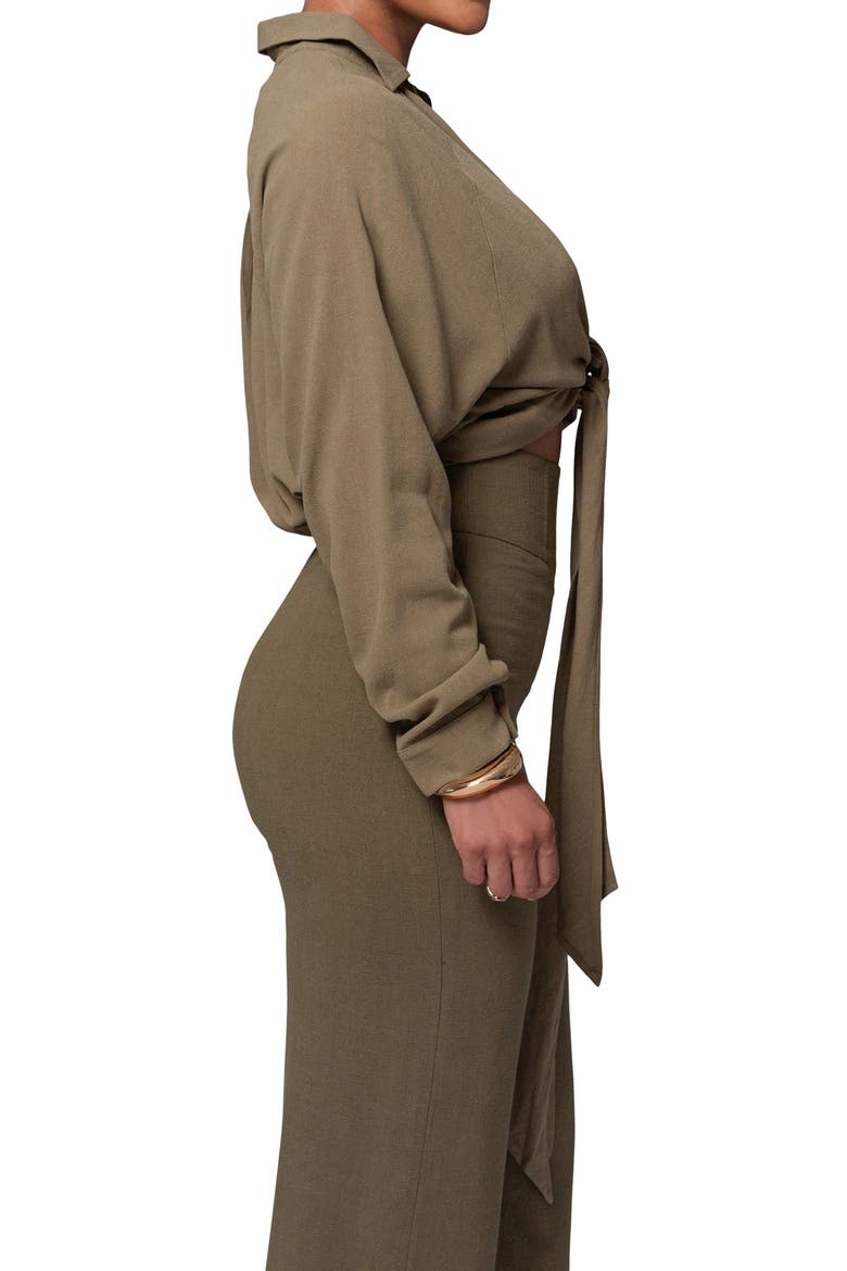 Soho Tie Front Crop Shirt, Alternate, color, GREEN