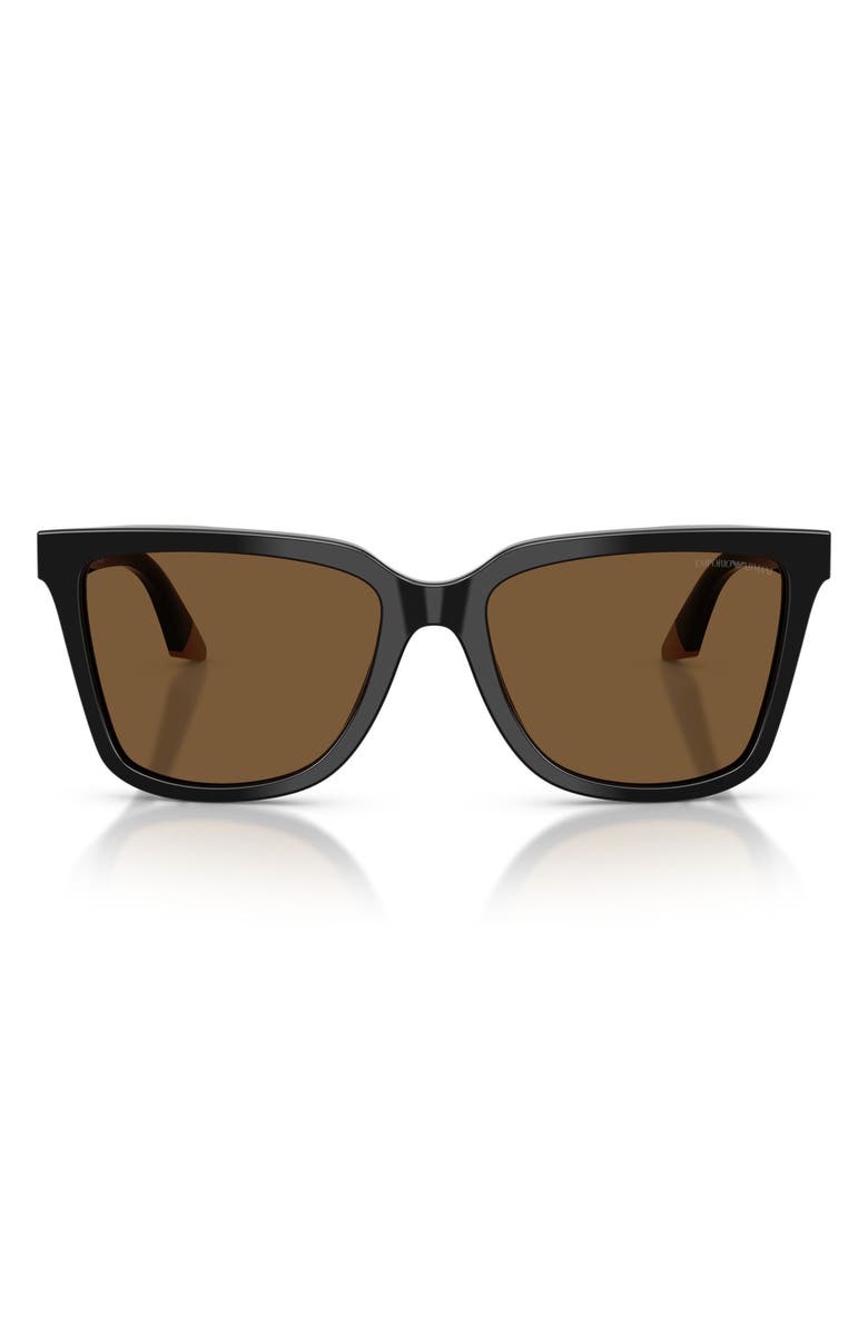 Emporio Armani 55mm Irregular Sunglasses, Main, color, Shiny Black/ Beige / Brown