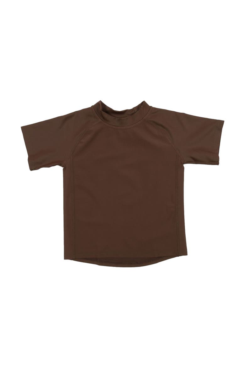 Kids Short Sleeve Rash Guard, UPF 50+ Swim Shirt, Main, color, BROWN