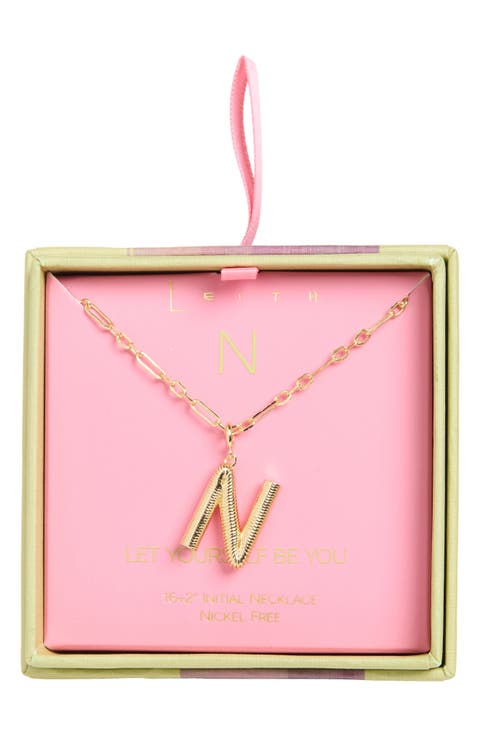 Initial Pendant Paper Clip Chain Necklace