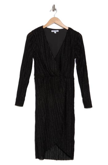 Steve Madden Crinkle Metallic Long Sleeve Dress In Black