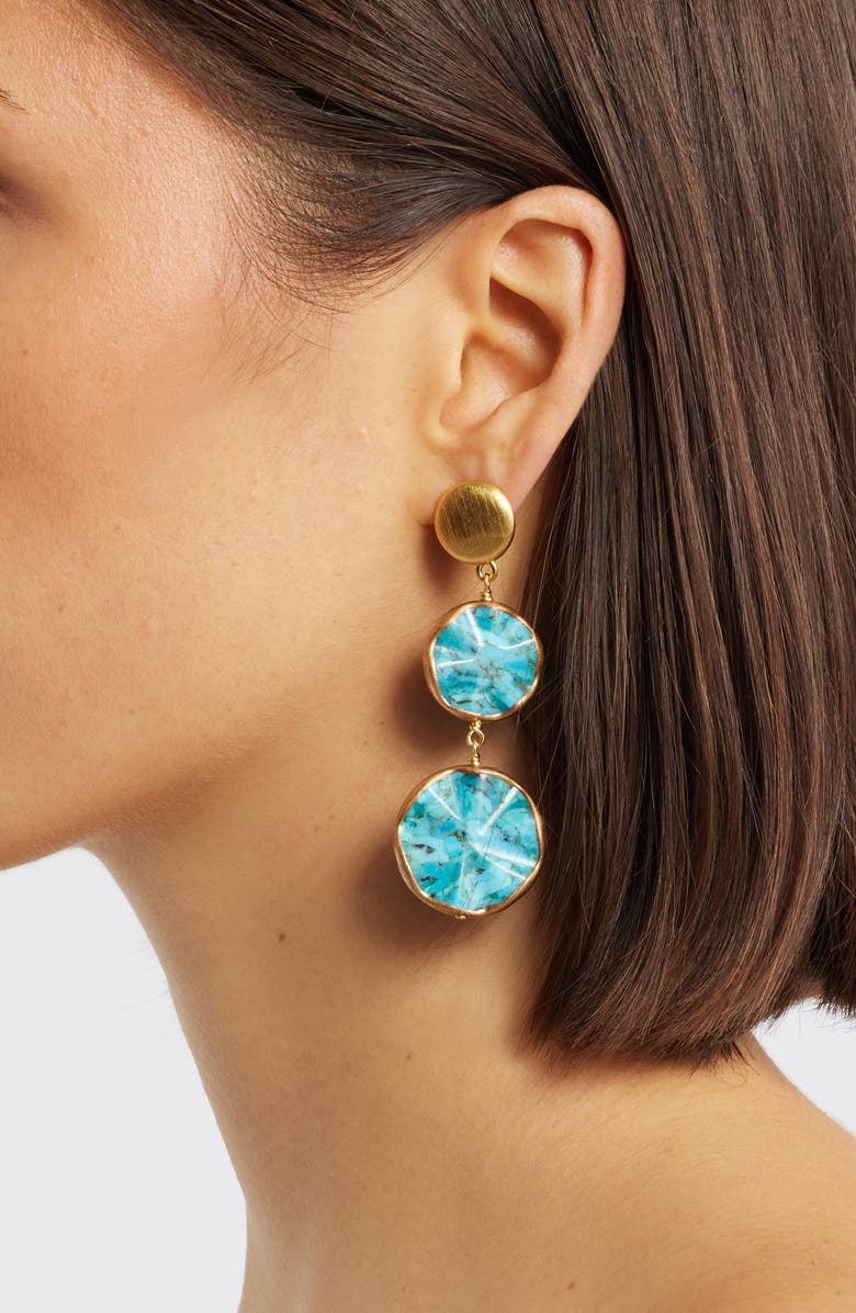 NEST Jewelry Wavy Turquoise Double Drop Earrings, Alternate, color, Turquoise