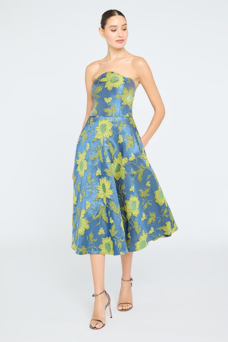 Dara Scallop Strapless Dress, Alternate, color, Blue Ashes/Citronelle