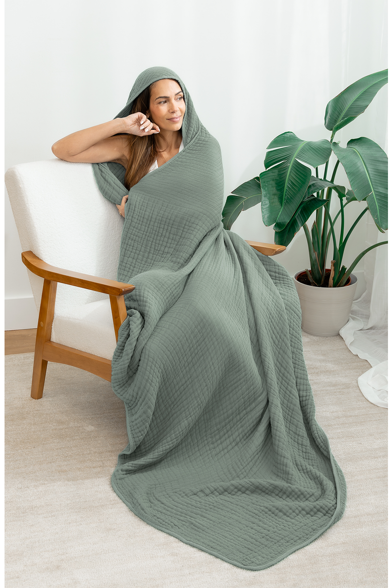 Adult Muslin Hooded Towel, Alternate, color, Fern