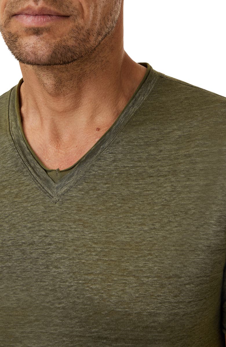 John Varvatos Wooster Slim Fit V-Neck Burnout Linen T-Shirt, Alternate, color, Moss Green