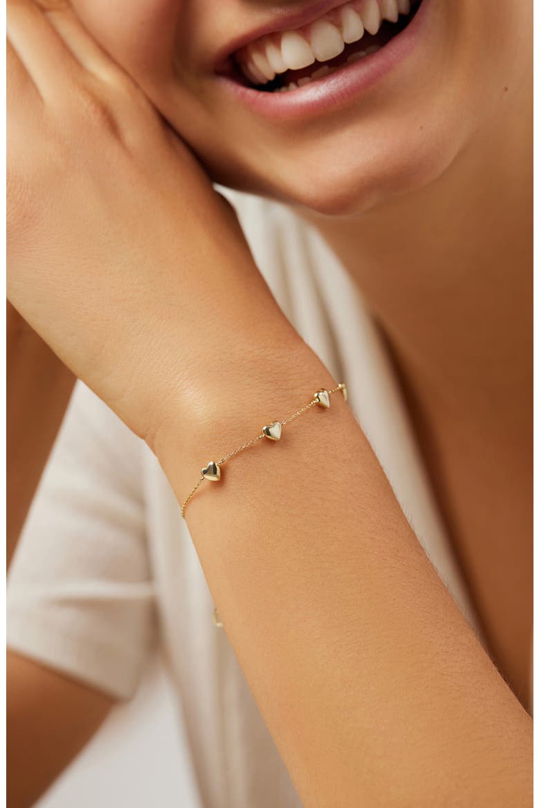 Lani Puffy Heart Station Bracelet, Alternate, color, GOLD