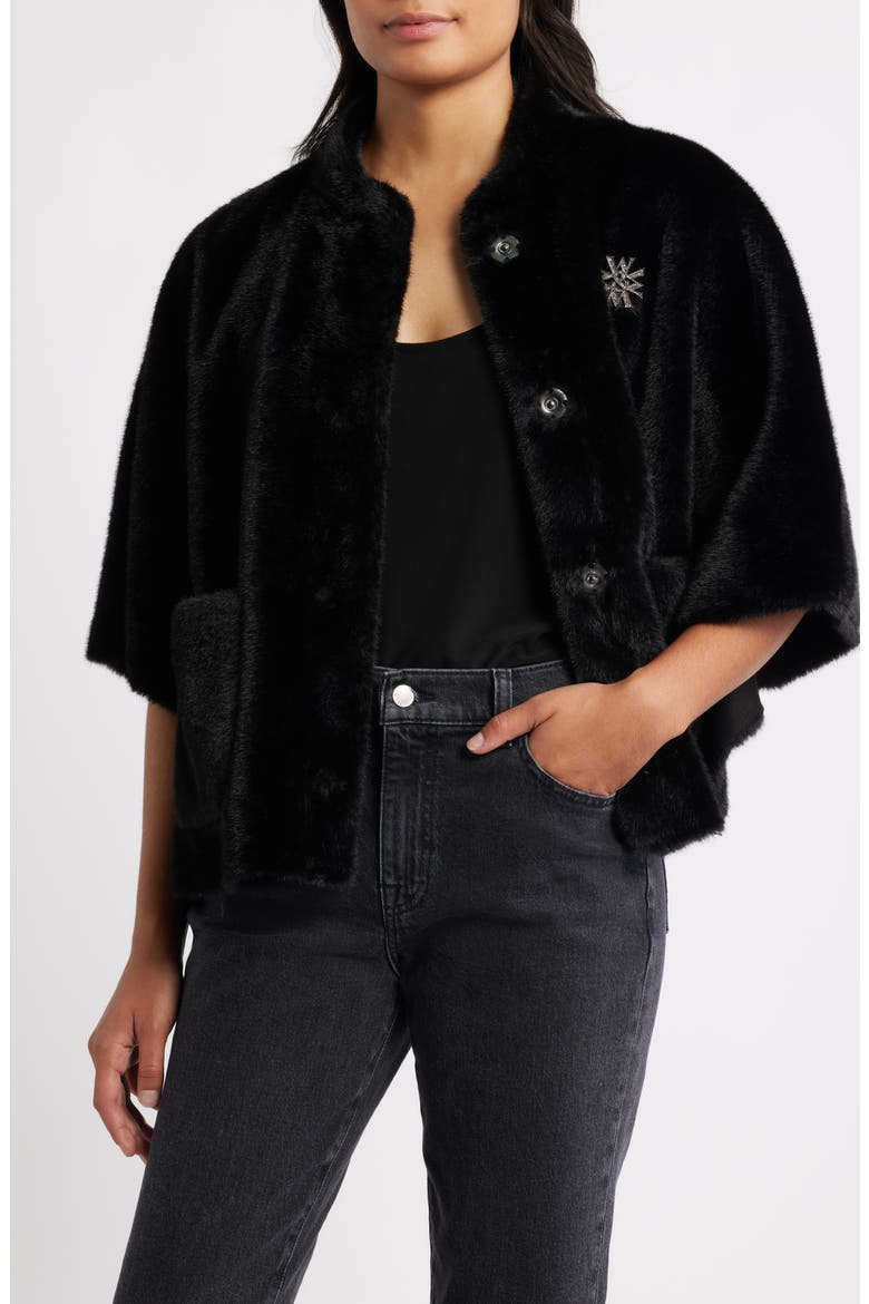 Faux Fur Capelet, Main, color, BLACK