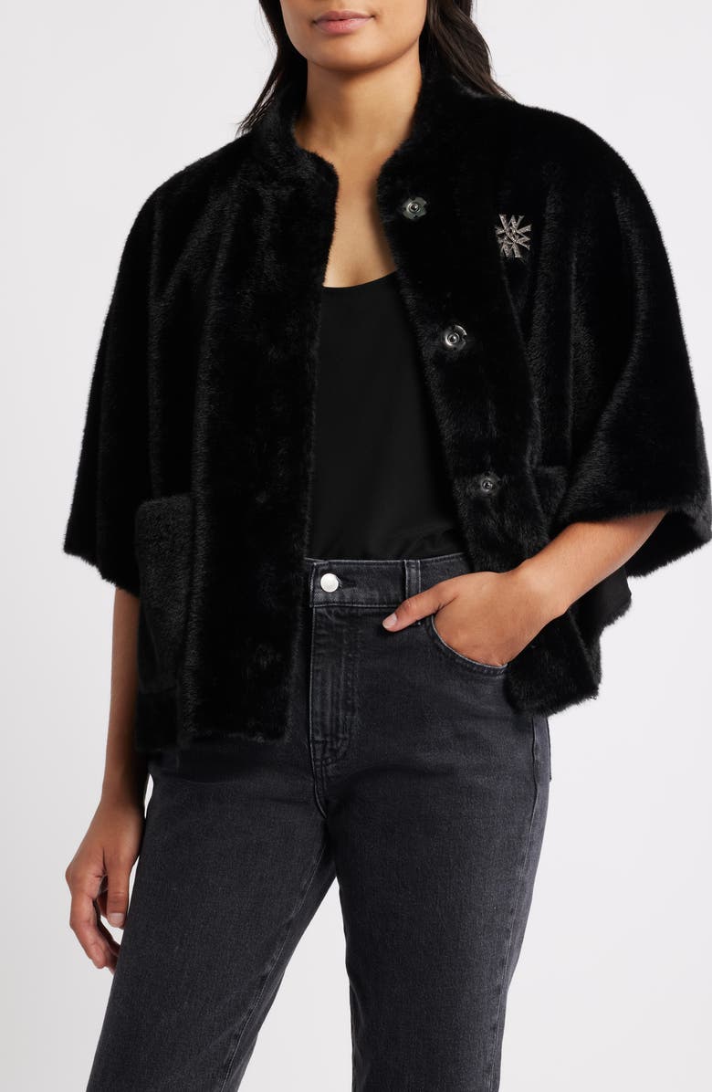 Wit & Wisdom Faux Fur Capelet, Main, color, Black