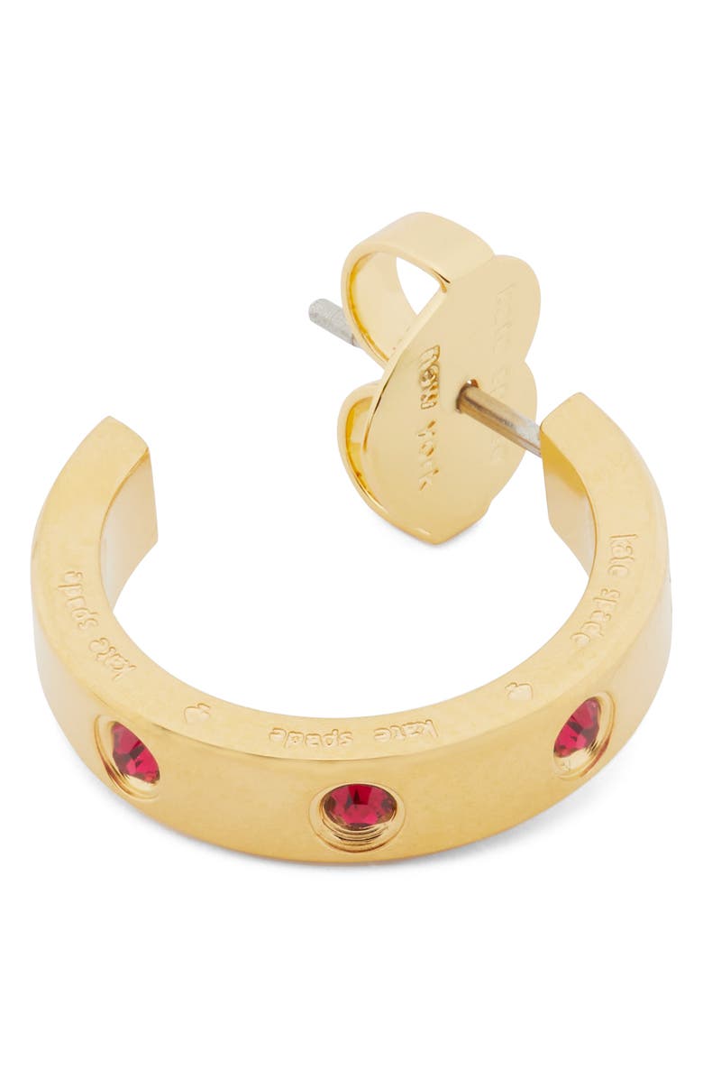 Kate Spade New York cubic zirconia huggie hoop earrings, Alternate, color, Ruby.