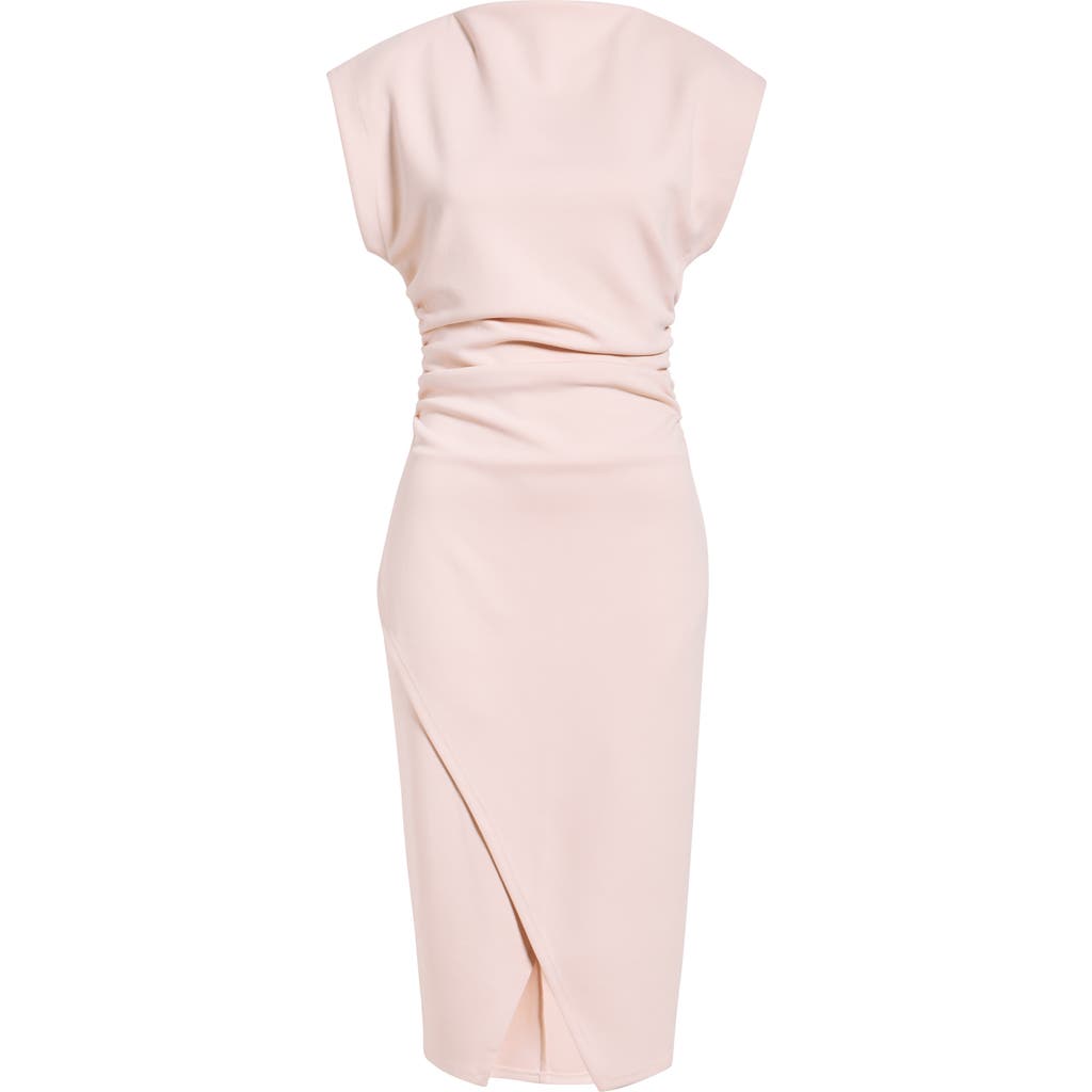 Nordstrom Ruched Funnel Neck Midi Dress In Pink
