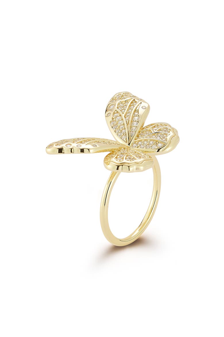 Pavé Cubic Zirconia Butterfly Ring, Alternate, color, GOLD