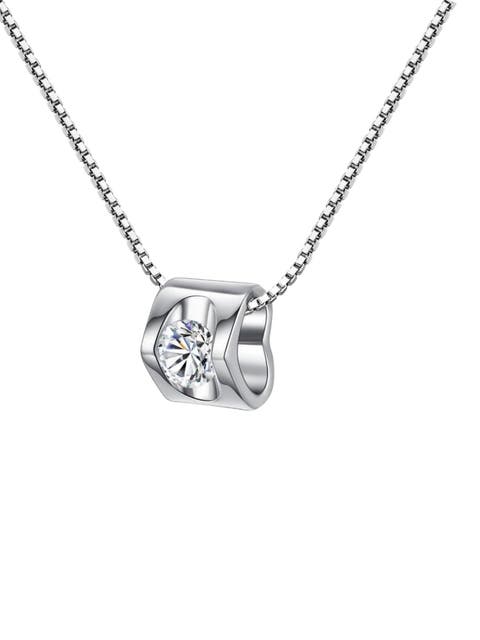 White Gold Cubic Zirconia Heart Pendant Necklace