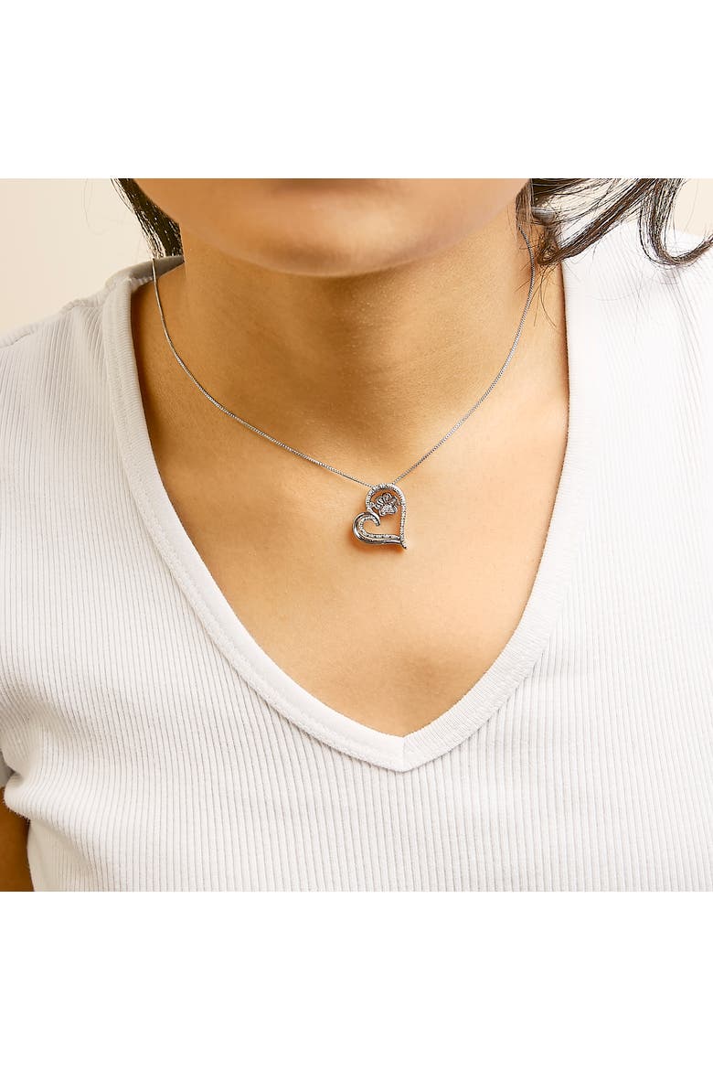 14K Rose Gold Plated Sterling Silver 1/10 Cttw Diamond Paw & Heart Pendant Necklace, Alternate, color, White Gold over Silver