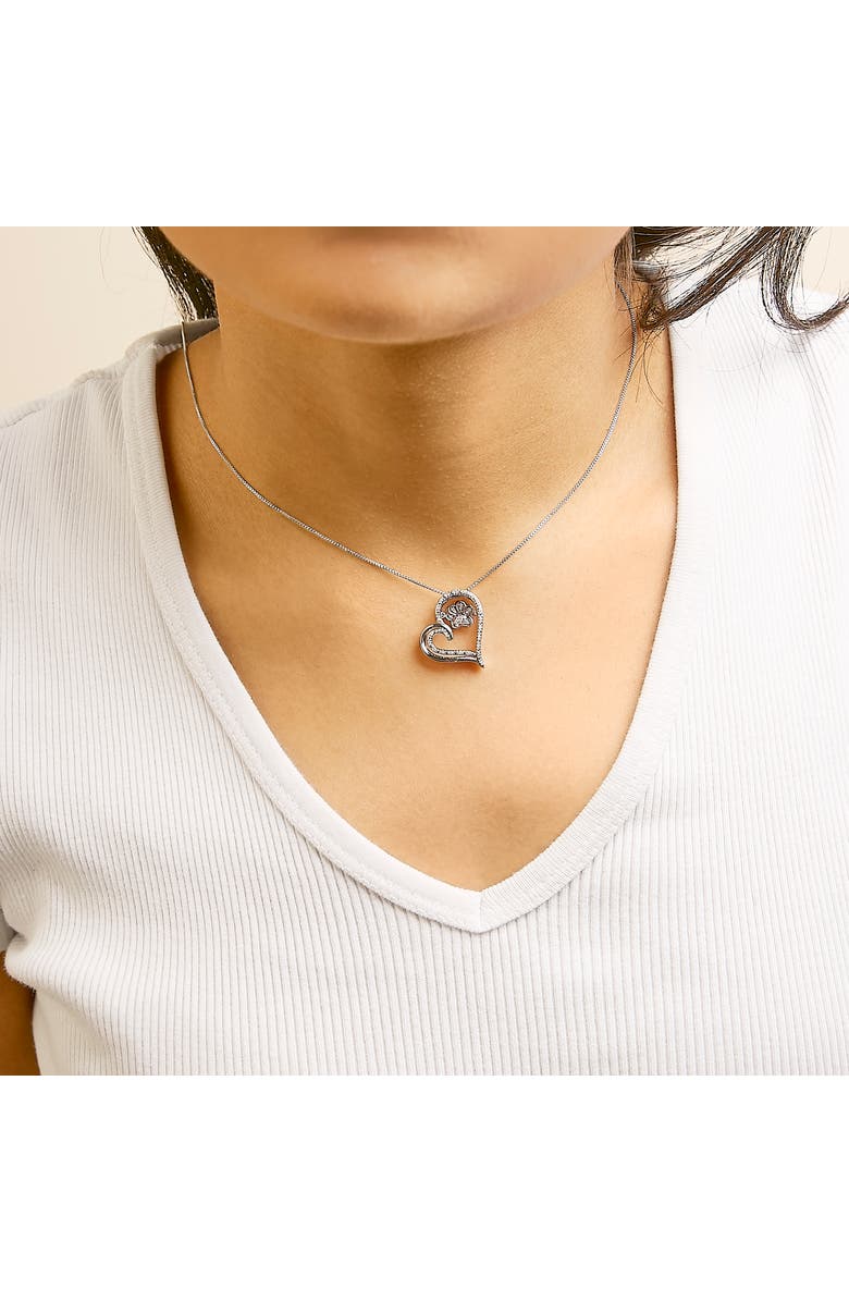 Haus of Brilliance 14K Rose Gold Plated Sterling Silver 1/10 Cttw Diamond Paw & Heart Pendant Necklace, Alternate, color, White Gold Over Silver