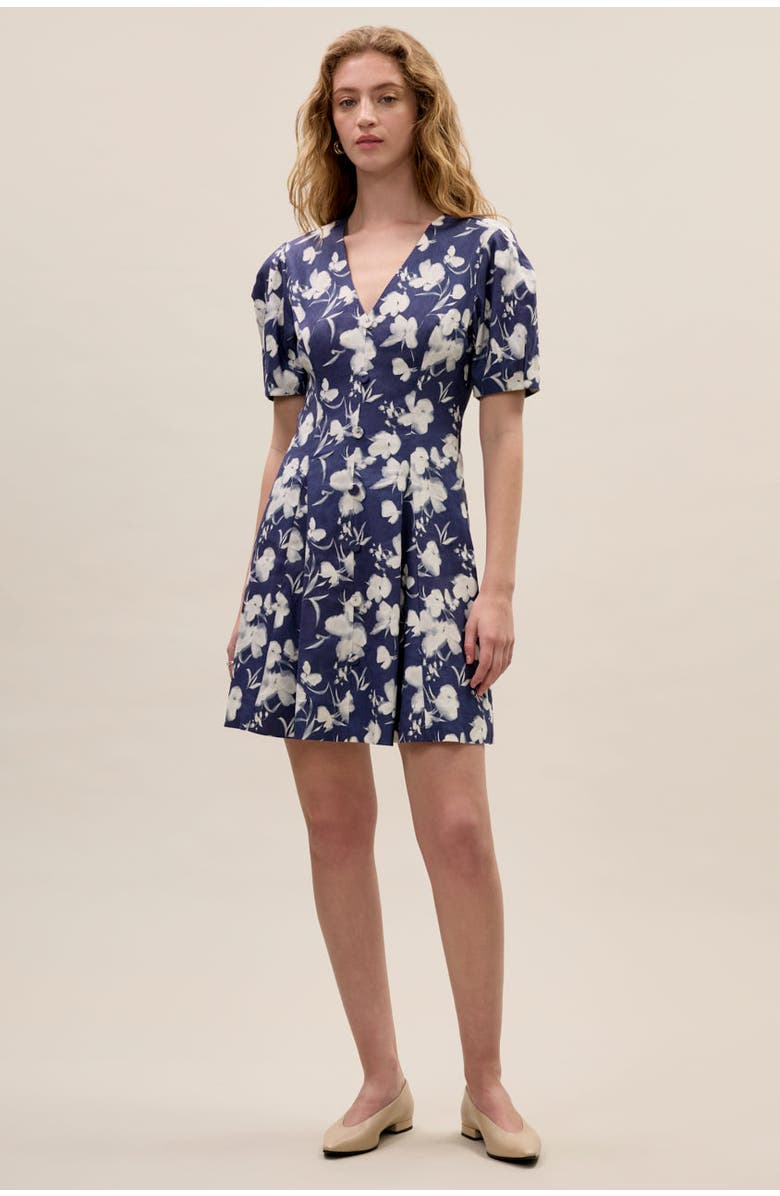 Rebecca Taylor Bea Linen Mini Dress, Main, color, Navy Combo