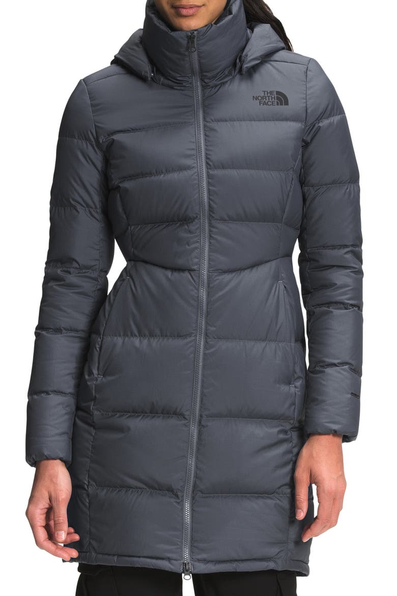 Metropolis Water Repellent 550 Fill Power Down Hooded Parka, Main, color, VANADIS GREY