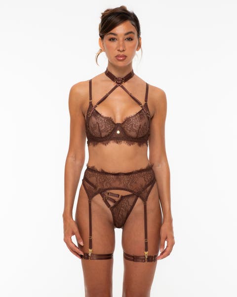 Cielia Eyelash Lace Harness Three-Piece Lingerie Set