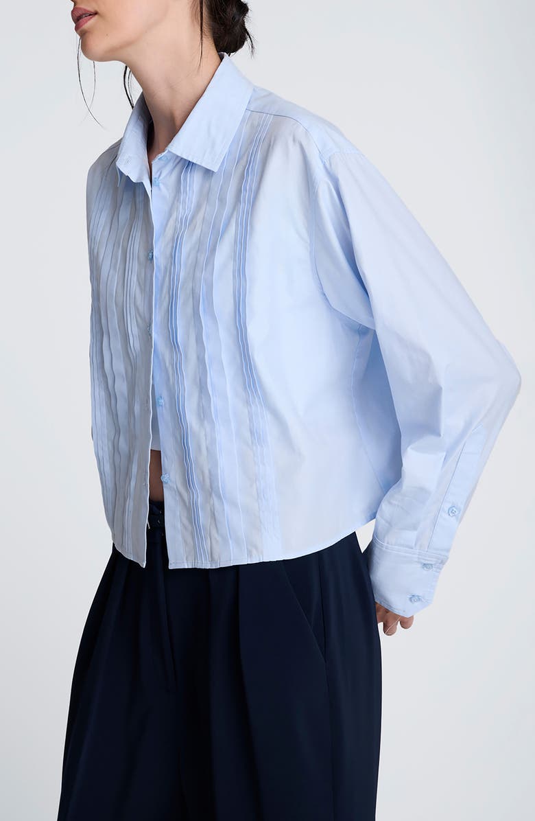 Kenneth Cole Stripe Crop Tuxedo Button-Up Shirt, Alternate, color, Cloud Blue