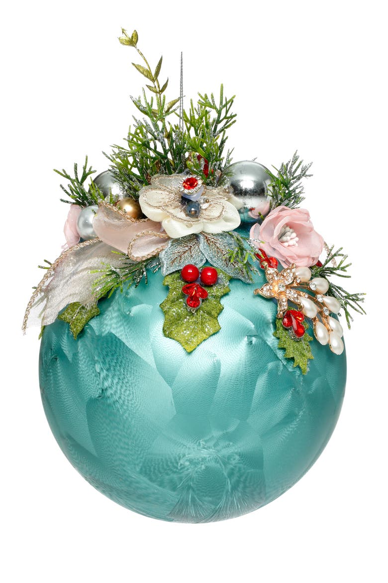 Floral Jeweled Ornament, Frosted, Blue, Main, color, Frosted Blue