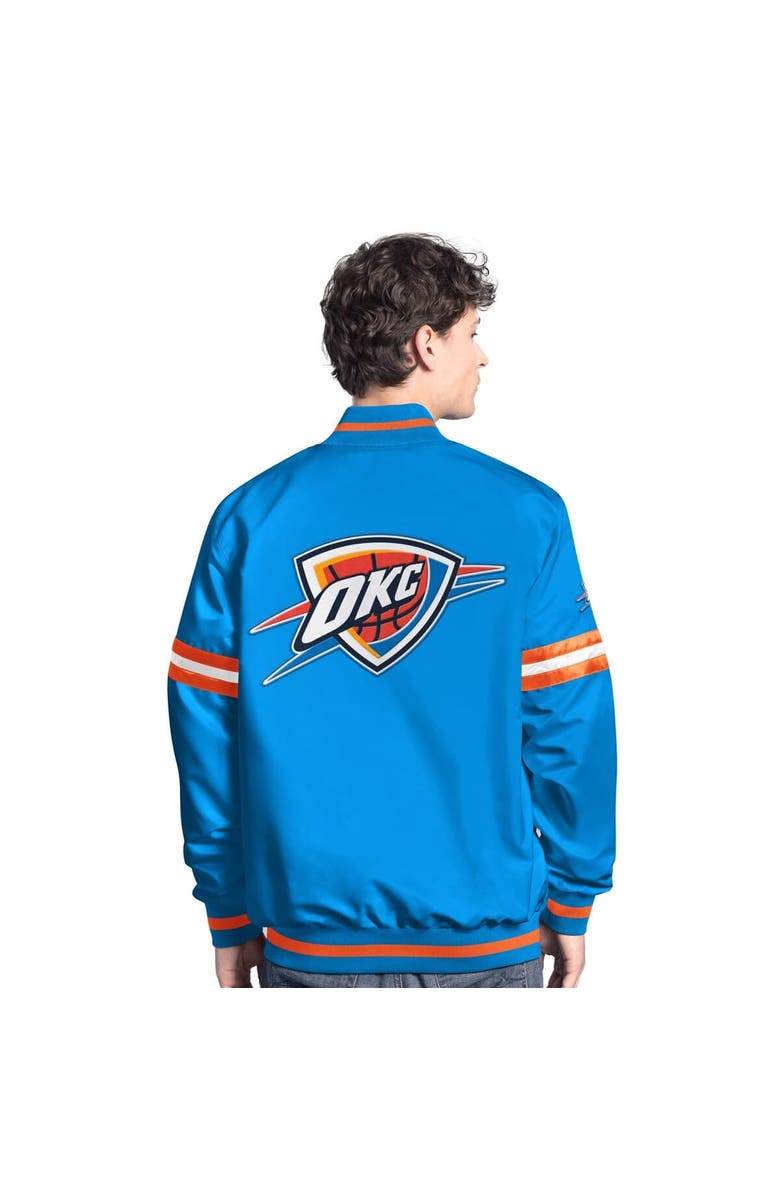 STARTER Men's Starter Blue/Orange Oklahoma City Thunder Scout Full Snap Varsity Jacket, Alternate, color, Blue