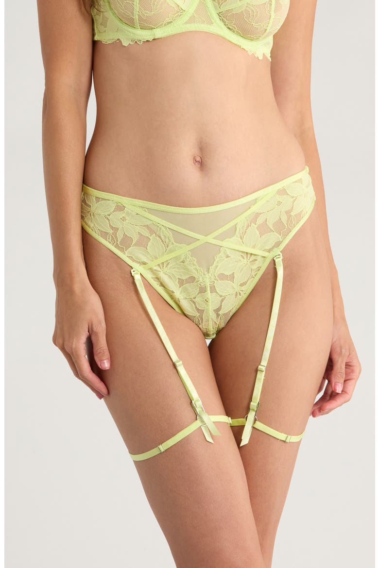 Ingrid High Waist Mesh & Lace Panties with Garter Straps, Main, color, SHADOW LIME