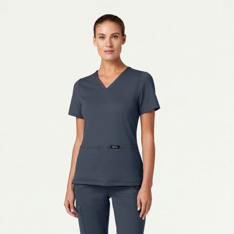 Cesi Women's 2-Pocket Slim Knit V-Neck Scrub Top