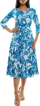 Nina Leonard Crewneck Three-Quarter Sleeve Midi Dress