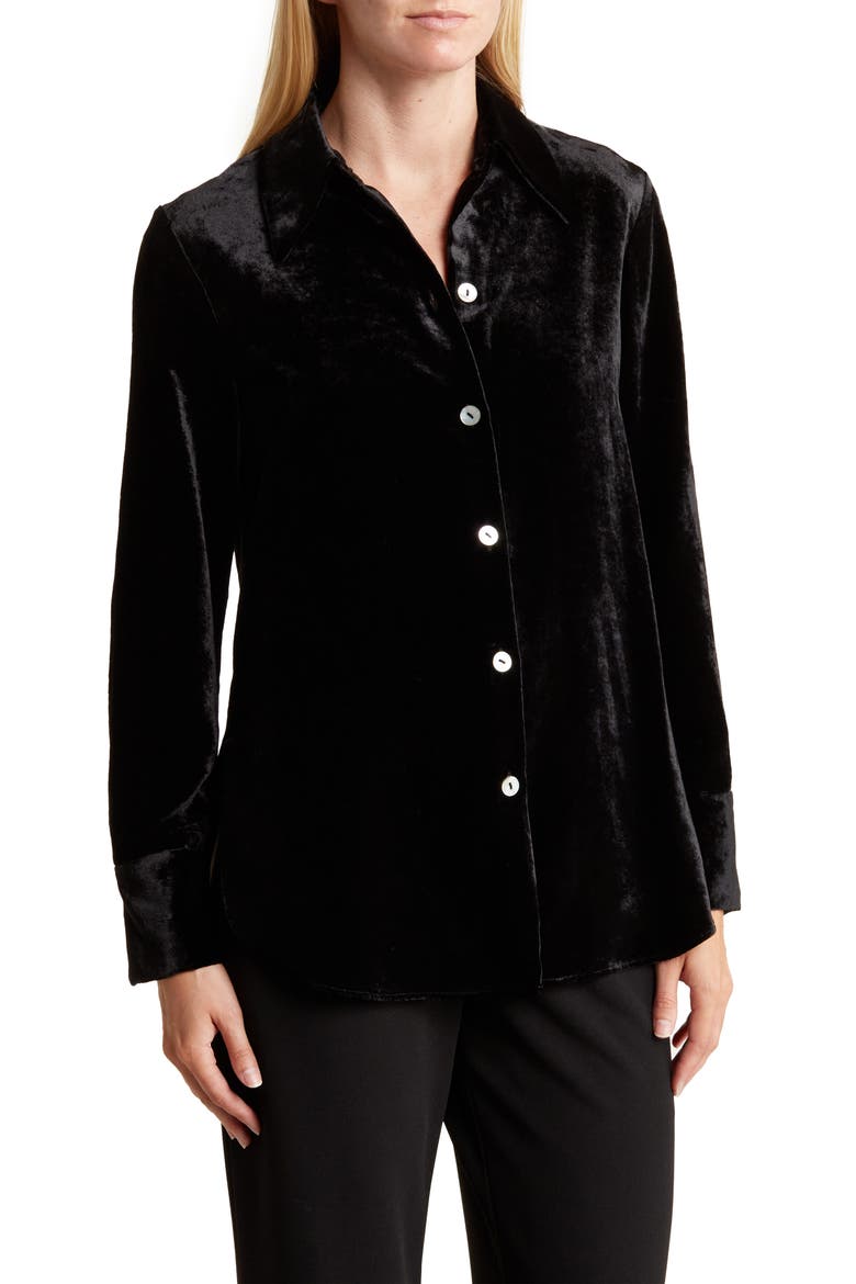 Shaped Collar Velvet Button-Up Shirt, Main, color, BLACK