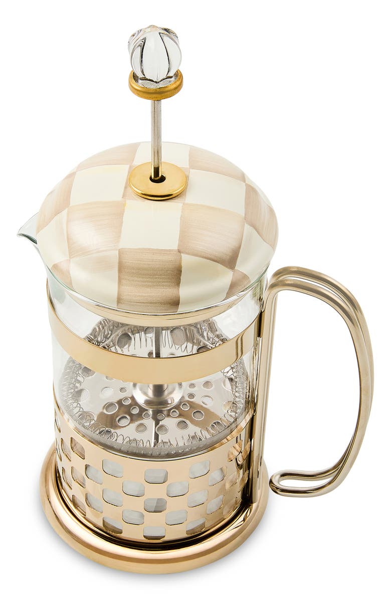 MACKENZIE CHILDS Mocha Check French Press, Main, color, Mocha