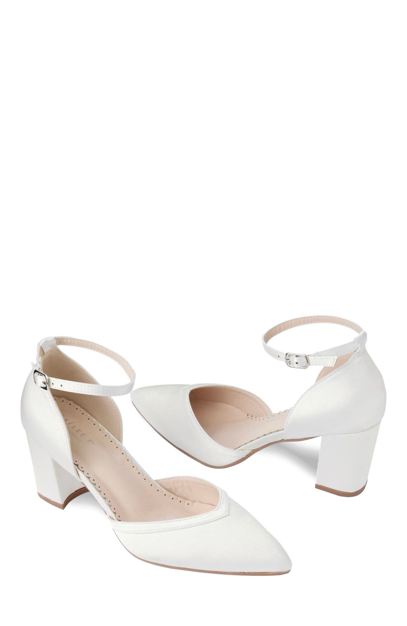 Sally Satin Block Heels Wedding Shoes, Alternate, color, Ivory