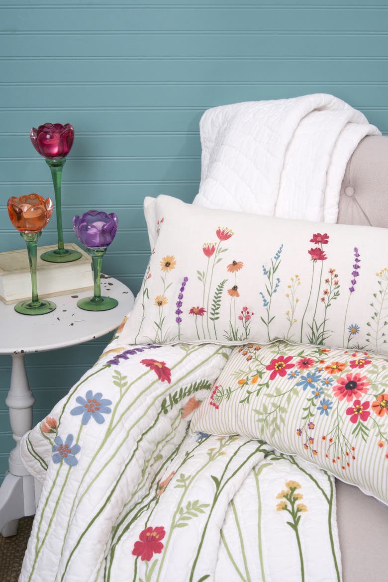 Botanical Field Flowers Cotton Blend Spring Accent Pillow 12" x 36", Alternate, color, White