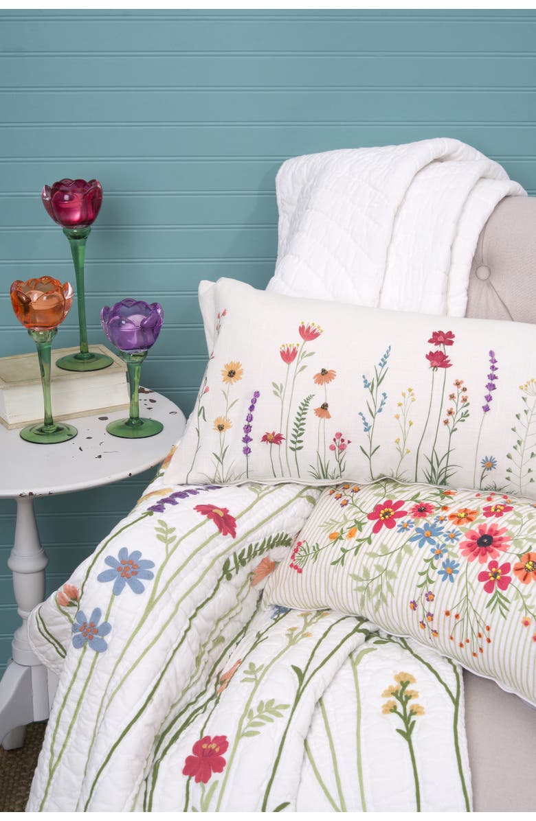 C&F Home Botanical Field Elongated Embroidered Throw Pillow, 12" x 36", Alternate, color, White