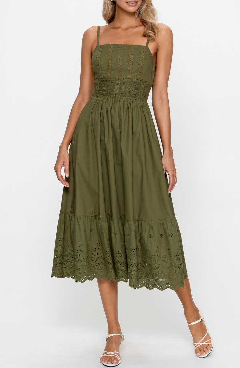 PS By Cupshe Embroidered Sleeveless Cotton Midi Dress, Main, color,