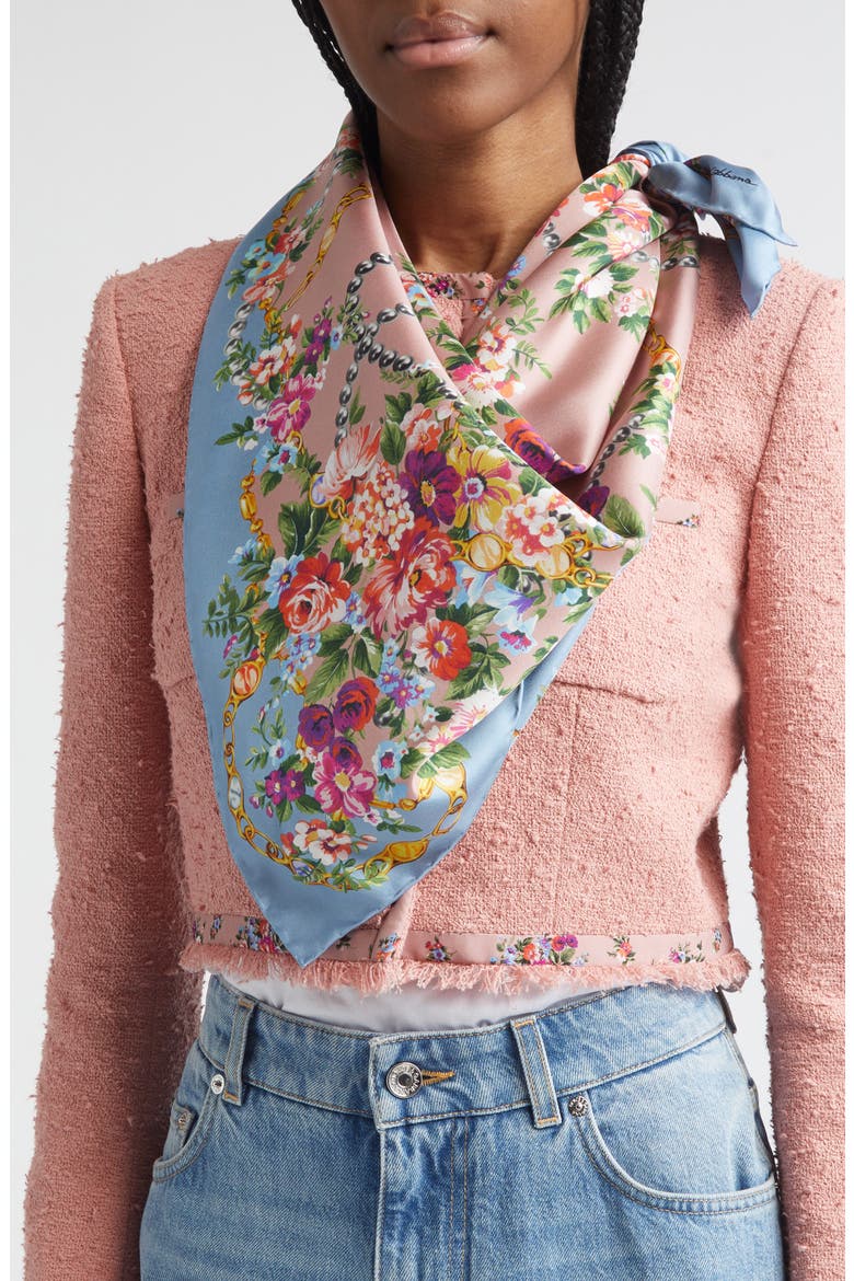 Floral Print Silk Skinny Scarf, Alternate, color, HF5XK MAZZOLINI FIORI FROS