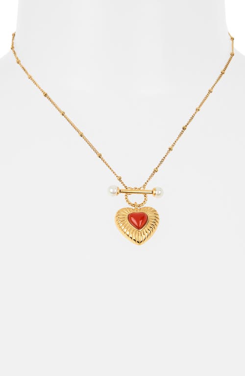 Knotty Heart Bar Faux Pearl Toggle Necklace In Gold