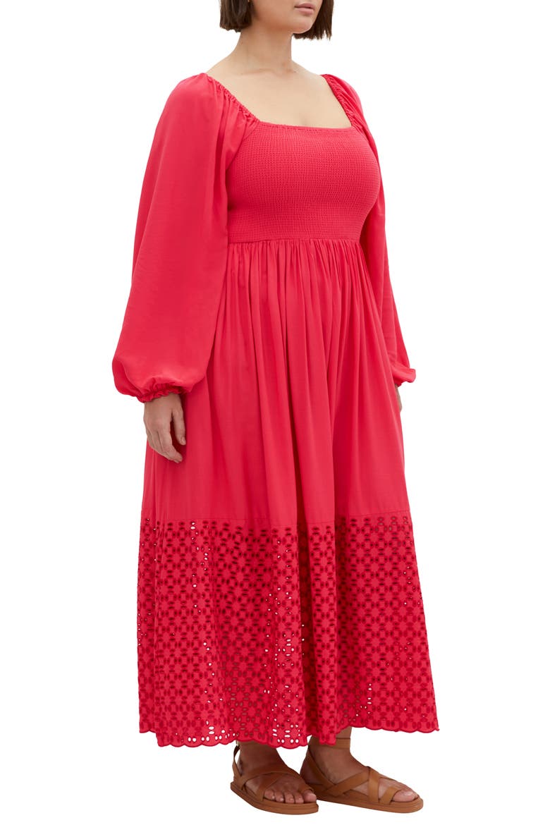 Kaya Smocked Long Sleeve Maxi Dress, Alternate, color, CRIMSON