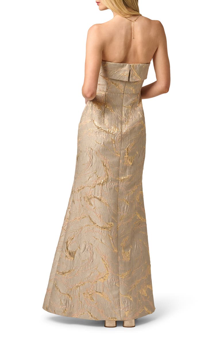 Strapless Metallic Jacquard Draped Gown, Alternate, color, MINK
