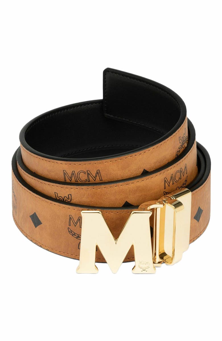 MCM Claus M Reversible Belt 1.5" in Visetos, Alternate, color, Cognac