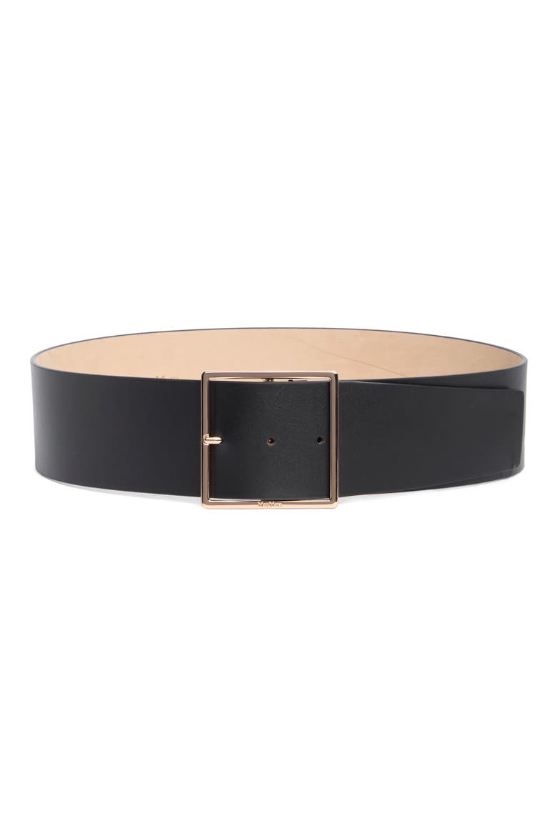 Square Buckle Leather Belt, Main, color, BLACK