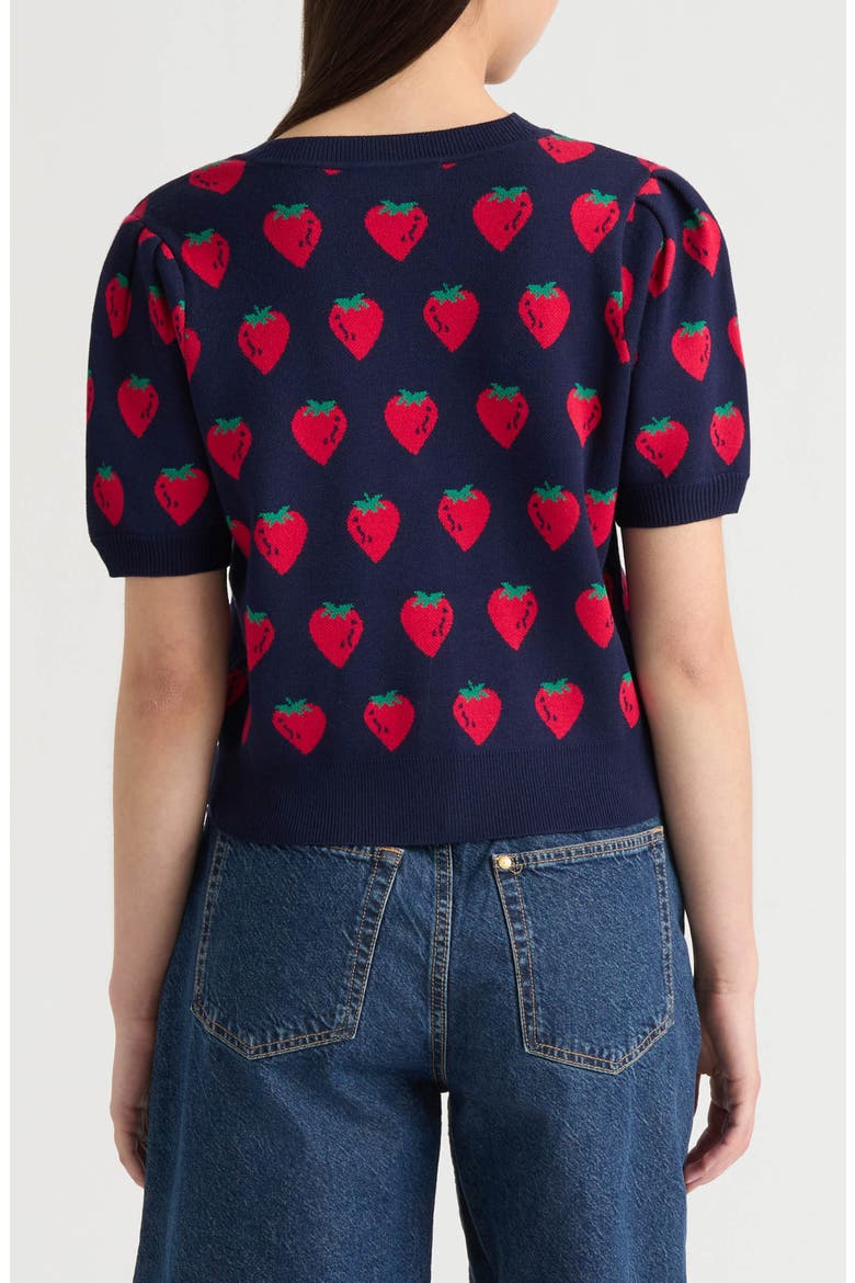Mushroom Jacquard Cardigan, Alternate, color, NAVY STRAWBERRY