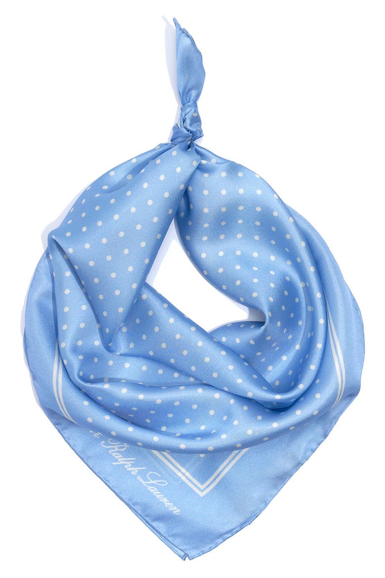 Gisele Dot Print Square Silk Scarf, Main, color, PEBBLE BLUE
