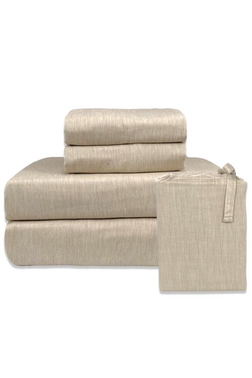 Bedvoyage Melange Viscose Cotton Blend Breathable Bed Sheets In Sand