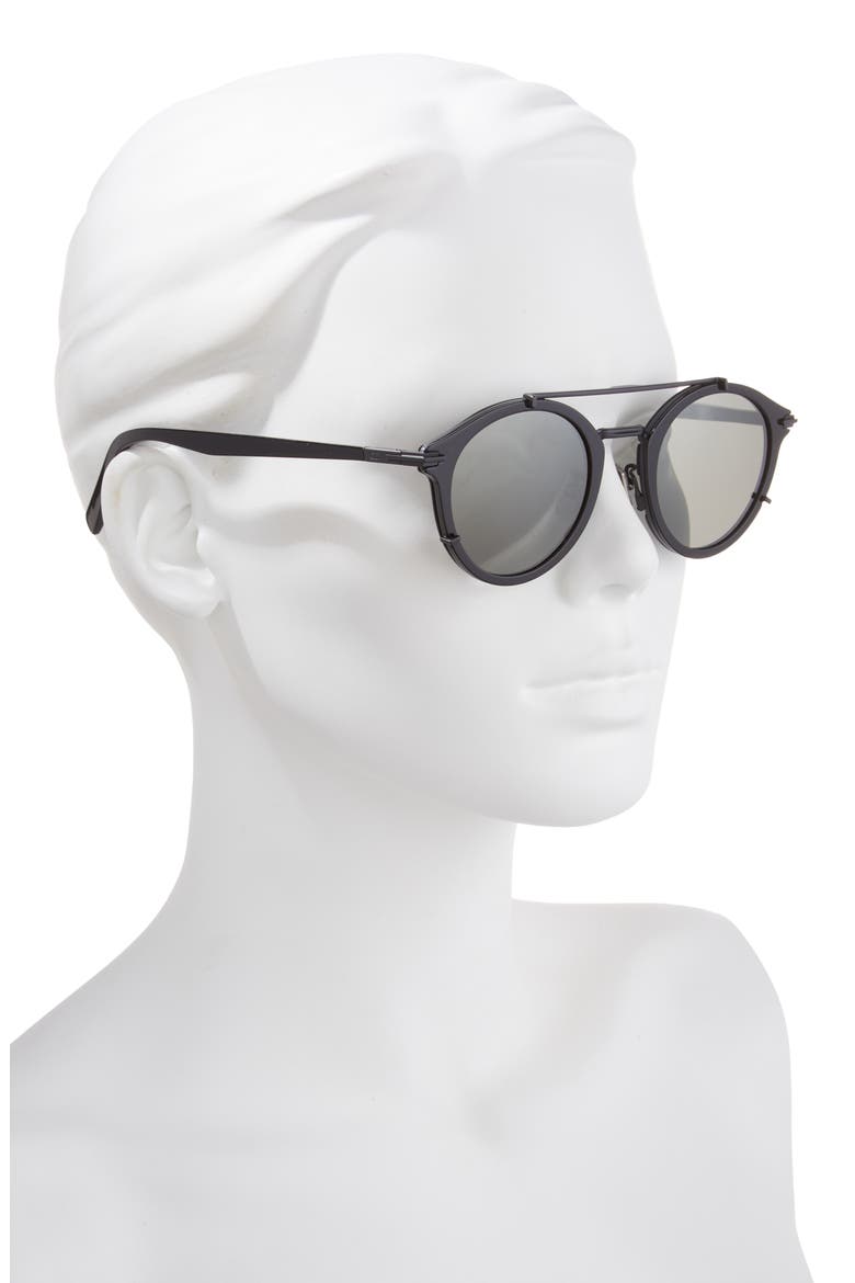 'DiorBlackSuit R7U 50mm Round Sunglasses, Alternate, color, SHINY BLACK / BROWN MIRROR