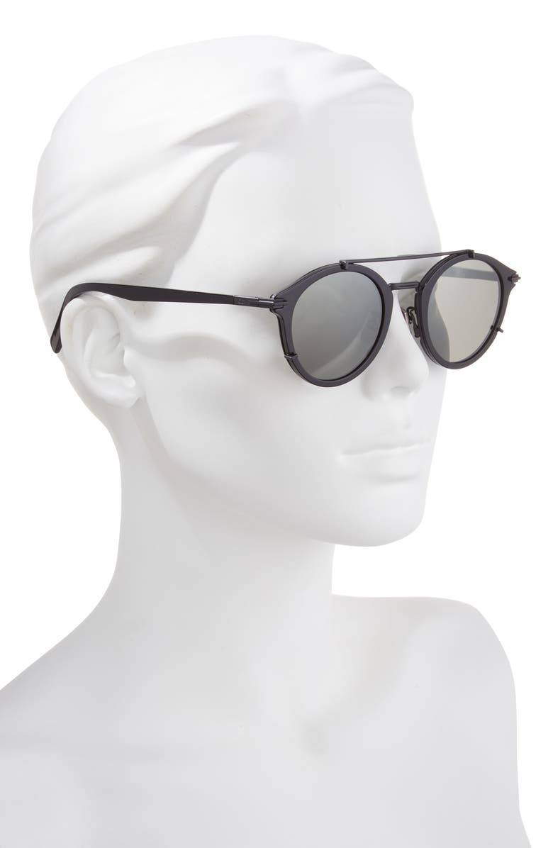 DIOR 'DiorBlackSuit R7U 50mm Round Sunglasses, Alternate, color, Shiny Black / Brown Mirror