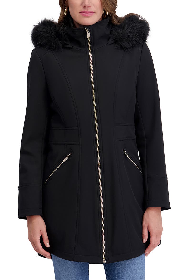Shelled Faux Fur Trim Hooded Parka, Main, color, BLACK
