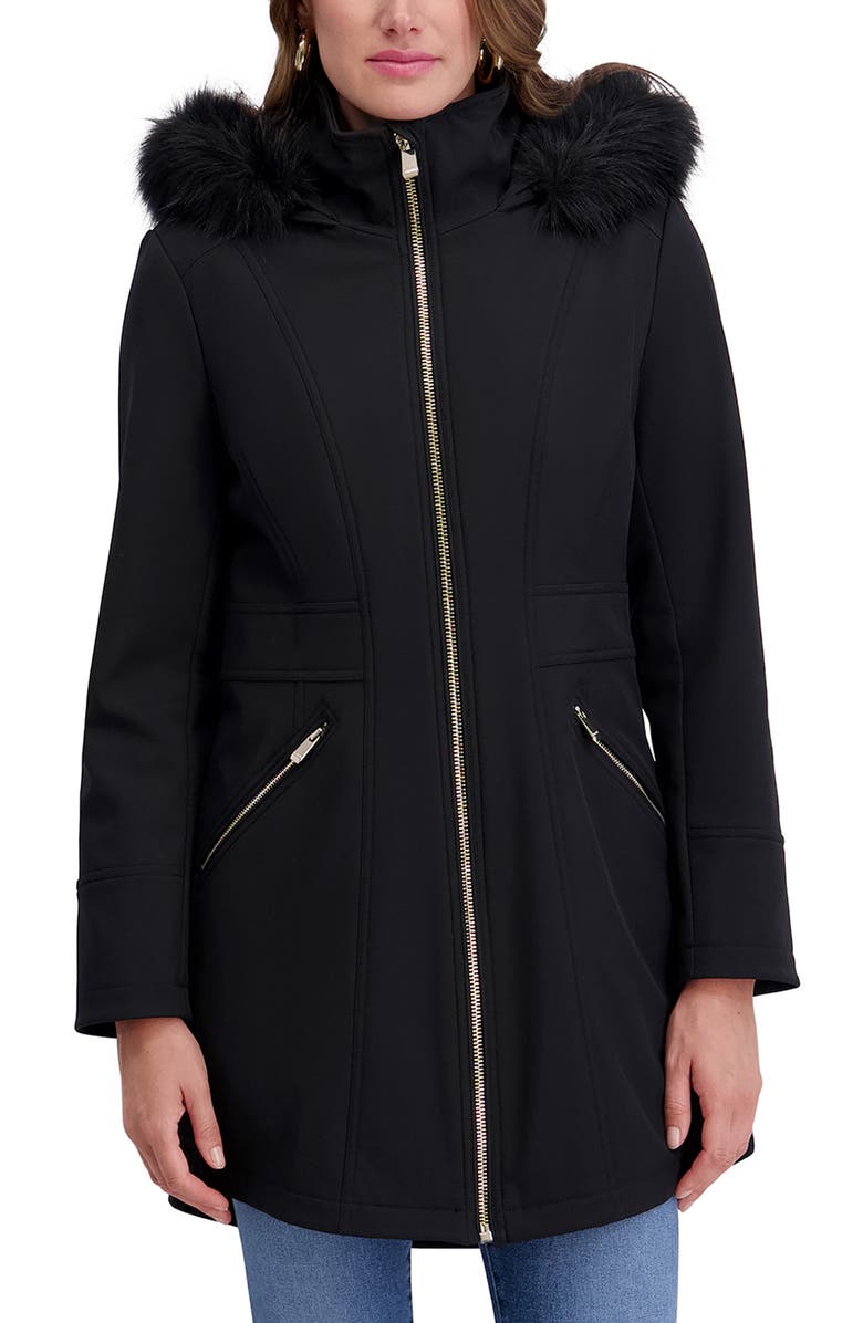 Kensie Shelled Faux Fur Trim Hooded Parka, Main, color, Black